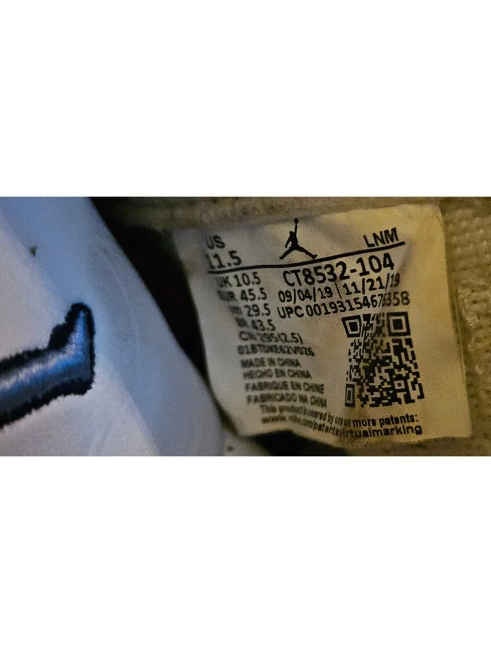 Nike Air Jordan 3 Retro UNC White Blue Gray Men's Sneakers size 11.5 - Used